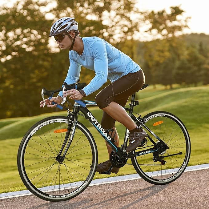 Road Bike 14-21Speed 700C Wheel with Light Aluminum Alloy Frame Commuter Bicycle with Dual Disc/V Brakes for Women and Men Black,White,Blue,Red