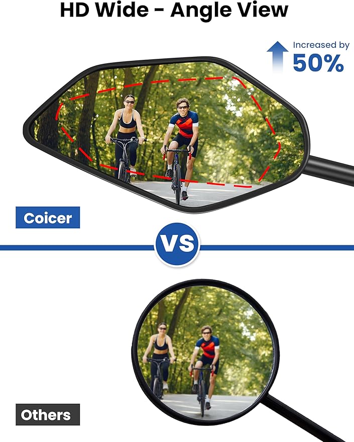 Bike Mirror Handlebar Mount Adjustable, Bike Mirrors for Ebike Bicycle Mirrors for Handlebars with Scratch Resistant Glass, Bike Rear View Mirror for Scooter, Motorcycle, Bike Accessory Left