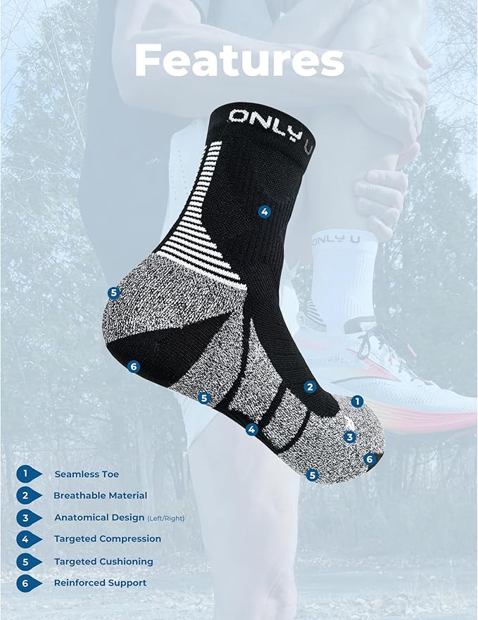 only U Quarter Running Socks – Premium Performance Moisture-Wicking Athletic Socks with Cushioned Anti-Blister Arch Support