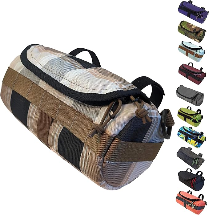 Handlebar Bag (Plaid Max) | 2 Liter Capacity | Spacious Bike Bag w/ 2 Extra Long Buckle Straps & 1 Hook-and-Loop Strap | Water Resistant Front Basket | Bike Accessories | Made in USA