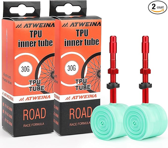 2-Pack TPU Bike Inner Tube 700C x 18-32C with Metal Presta Valve, Ultralight Road Bike Tube, Puncture-Resistant Bicycle Tube for Road, All-Road & Gravel Bikes
