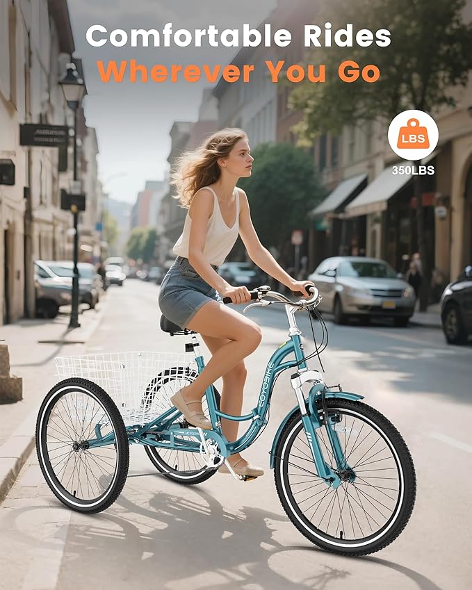 Slsy Adult Folding Tricycles, 7 Speed Folding Adult Trikes, 20 24 26 Inch 3 Wheel Bikes with Low Step-Through, Foldable Tricycle for Adults, Women, Men, Seniors
