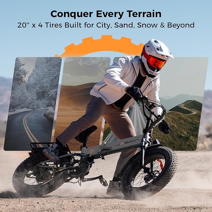 Jasion X Hunter/PRO Electric Bike for Adults,1800W/1400W Peak 20''Fat Tire Foldable Ebike,Folding E Bike Up to 80/70 Miles Range,720/624WH Removable Battery,30 MPH E Bike,Certified by UL2849