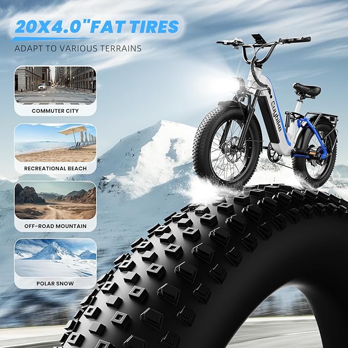 Electric Bike for Adults, 48V 20Ah Battery,1500W Peak Motor Step Thru Ebike 80+ Miles Max Range, 20x4.0 Fat Tires,Max 30Mph Electric Mountain Bike for All Terrain, Ideal for Commute, Off-Road