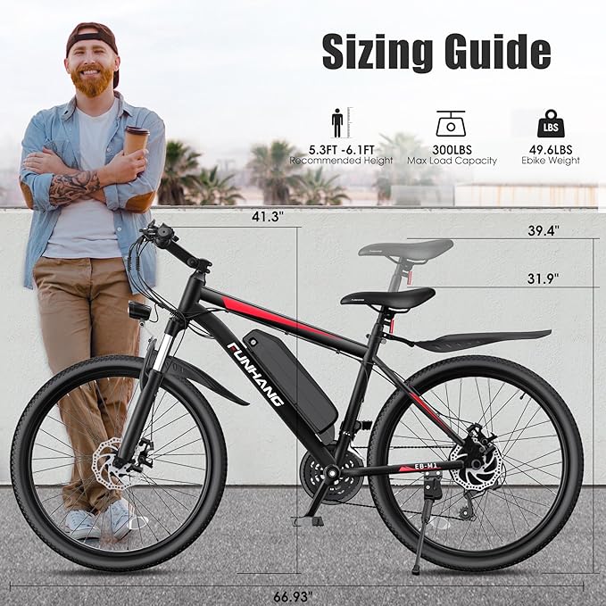 Electric Bike for Adults, 1000W Peak Ebike, 50Miles 21.7MPH Electric Mountain Bike, 26" Adult Electric Bicycle with 48V Removable Battery, Fenders,7 Speed, Front Suspension, UL 2849 Certified