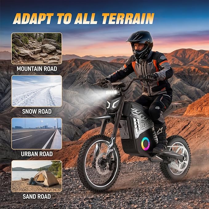 Electric Dirt Bike, 14"/12" Fat Tire 3000W Peak 40 MPH Electric-Motorcycle with 48V 23.4AH Battery Dual Hydraulic Brakes Mountain Off-Road EBike for Teens Adults