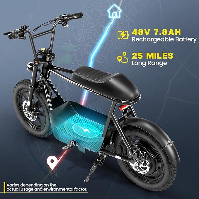 Caroma Peak 1200W/1000W/800W/500W Electric Scooter with Seat,16"/20" Fat Tire Ebike All-Terrain,Max 30Miles&20MPH Electric Scooter Adults,Electric Motorcycle Adults with Storage Basket for Cargo&Pets