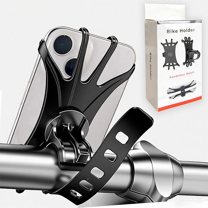 2026 Bike Phone Mount 1 Pack, 360° Rotation Silicone Phone Holders for iPhone and Samsung, for Most Smartphones and Handlebars, Upgraded Universal Bike Cell Phone Holder, Easy Install - Black