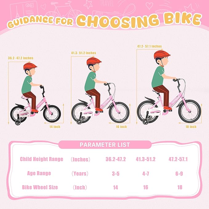 14/16/18 Inch Folding Kids Bike with Training Wheels, Gifts for Girl&Boy Age 3-10 Years, Toddler Bike with Dual Brakes for Beginners, Multi-Color