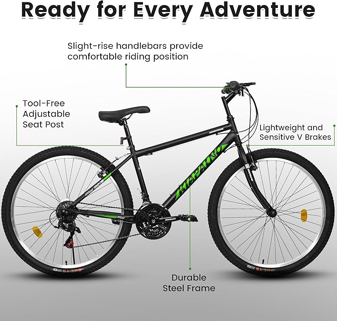 24 Inch Wheel Mountain Bike, 21 Speed Mountain Bicycle with Dual V Brake, High-Carbon Steel Frame, Trail Commuter City Bike for Teenagers Adult Men Women
