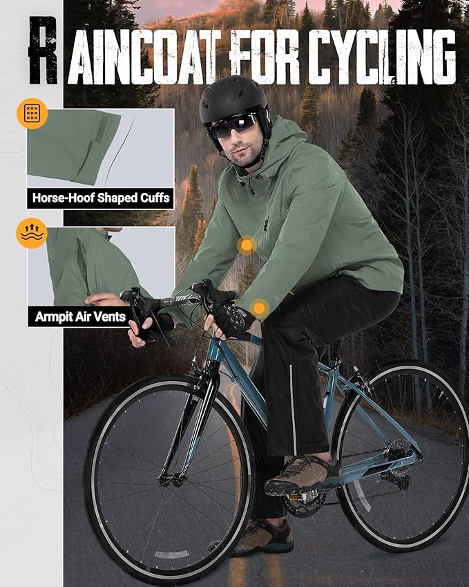 33,000ft Men's Packable Rain Jacket Lightweight Rain Shell Jacket with Hood Waterproof Raincoat for Cycling