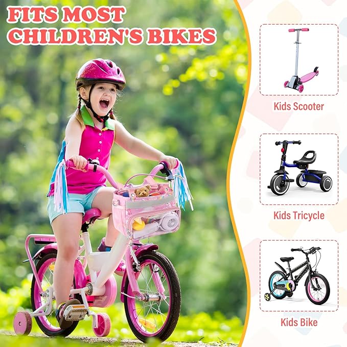 Kids Bike Scooter Front Mount Bike Basket, Waterproof Bike Rack Basket Handlebar Bag, Kids Basket for Bicycle Accessories Fit Most Boys, Girls, Toddlers Bike or Scooter