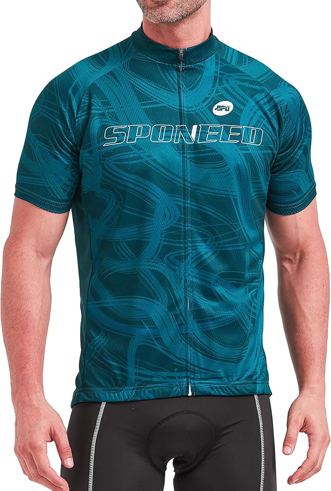 sponeed Men's Cycling Jerseys Tops Biking Shirts Short Sleeve Bike Clothing Full Zipper Bicycle Jacket with Pockets