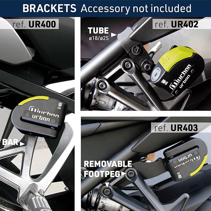 URBAN UR10 Approved Motorcycle Disc Lock with Smart Alarm | 120dB, LED, Warning, A+ Sensitivity, X2 ON | SRA & Sold Secure Gold Tested Anti-Theft for Motorbike | 10mm Double Locking, Hardened Steel
