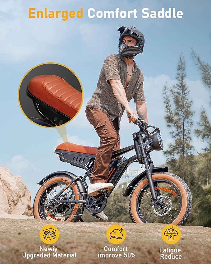 isinwheel Electric Bike Adults 750/1500W Ebike 20/28MPH, 55-75 Miles Electric Motorcycle with 10.4/13AH Battery, 20" Fat Tire Electric Dirt Bike 7-Speed E-Bike Full Suspension, R/L Turn Headlight