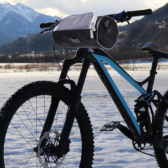 Mikinona Bike Waterproof Handlebar Bag with Tpu Sensitive Window, Cylinder Top Tube Frame Storage Pouch for Outdoor Cycling, Multi-function Satchel for Bike Accessories