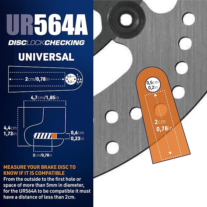 URBAN 564A Most Compact Motorcycle Disc Lock, ø5mm, Lightweight, and Portable, More Visible, More Deterrent, Steel, Universal Anti Theft Wheel Brake Lock for Motorbike Scooter Electric Bike Bicycle