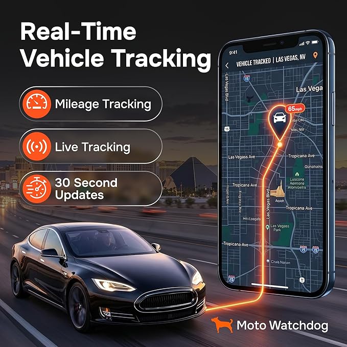 GPS Tracker for Vehicles, No Subscription with Real-Time Location, Mileage Tracking, Speeding Monitoring, Route History, Geofence, OBD, for Fleets & Families, USA, Moto Watchdog