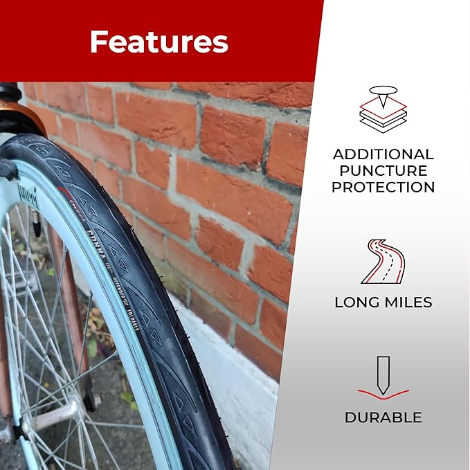 Fincci Road Bike 25-622 700x25c Tire with 700c Bike Tube Presta Valve - Foldable Kevlar 700c Bike Tire with 1 mm Nylon Puncture Resistant, 120 TPI - Accessories for Folding, Carbon, Racing, City Bikes