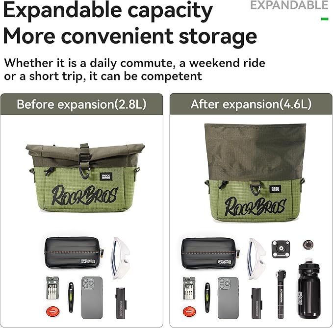 ROCKBROS Handlebar Bag for Brompton Folding Bike – Quick-Release Handlebar & Shoulder Bag, Convertible Crossbody Commuter Bag Compatible with Brompton Front Block