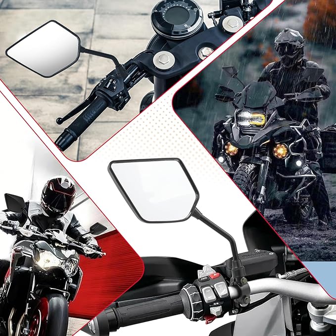 DREAMIZER Motorcycle Rear View Mirror - with M8 M10 Threaded Bolts, 7/8" Handlebar Mirror Mount Compatible with Motorcycle Scooter Moped Polaris Sportsman ATV Dirt Bike Cruiser