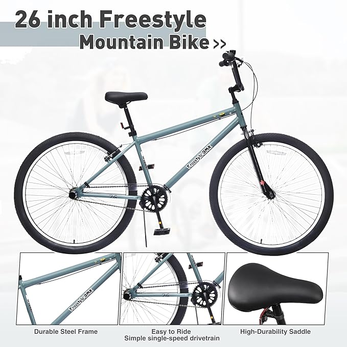Freestyle Teen Bike Double Disc Brakes 26 inch BMX Bike High-Aluminum/Carbon Steel Frame, for for Teen Bike and Adult Bikes, with 2 Pegs, Bicycles for Men and Women, Multiple Colors