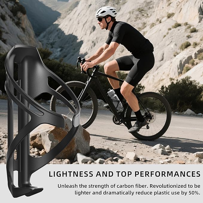 Mixed Bike Water Bottle Cage 2-Pack, Carbon Fiber Reinforced Lightweight Holder with Screws & Tool, Fits Down Tube & Seat Tube, Universal for Road, MTB & Gravel Bikes (Matte Black)