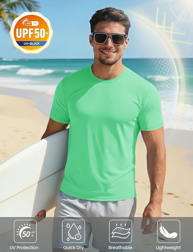 MAGCOMSEN Men's Short Sleeve UPF 50+ T-Shirt Quick Dry Workout Athletic Running Swim Tops Tee Rash Guard Performance Shirts