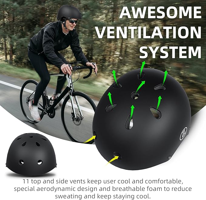 67i Bike Helmet Skateboard Helmet for Adult Cycling Bicycle Scooter Helmets for Men Women Adjustable for Multi-Sport Bicycle Scooter Inline Cycling Skateboarding