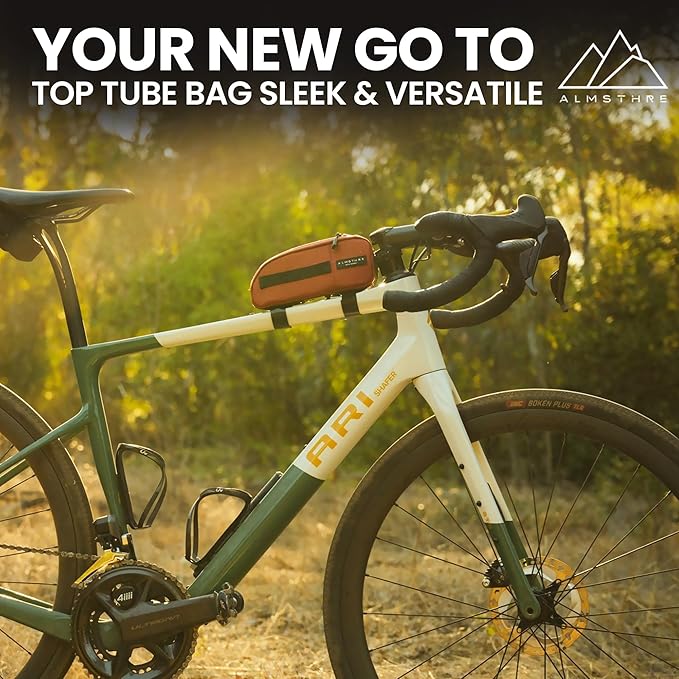 ALMSTHRE Top Tube Bag 8'' x 2'' x 3'' | Waterproof, Secure & Stable – Universal Bike Storage with Versatile Mounting – Fits Essentials | Adventure-Ready Cycling Gear