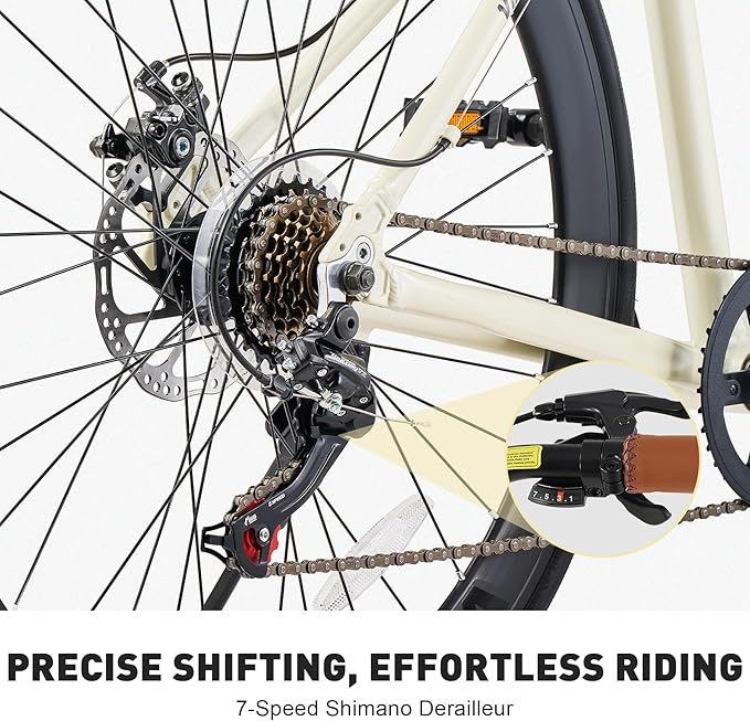 VIRIBUS Hybrid Bikes, 28 inch Mens Hybrid Bicycle 7 Speed with Lightweight Aluminum Frame & Disc Brakes, 700C Retro Vintage Adult Bike for Tall Men & City Commuters, 85% Pre-Assembled