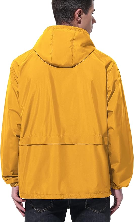 Mens Rain Jacket Raincoat Windbreaker Running Waterproof Lightweight Packable with Hood Travel Hiking Cycling