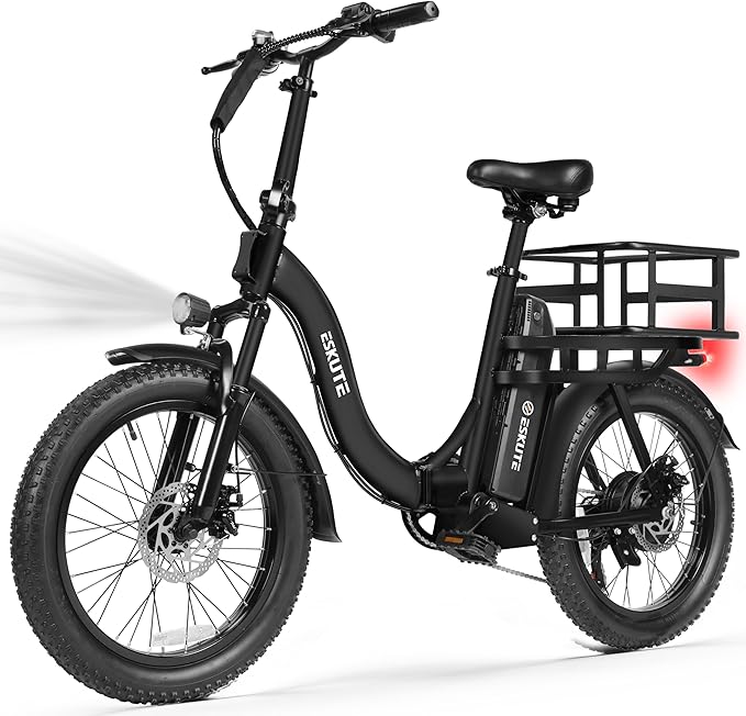 ESKUTE Electric Bike for Adults – 1200W Peak Motor, Folding 20x3 Fat Tire E‑Bike, 48V 10.4Ah Battery, Step‑Through Cargo Fold Ebike, NFC Unlock, 28 MPH, 7‑Speed, Up to 55 Miles