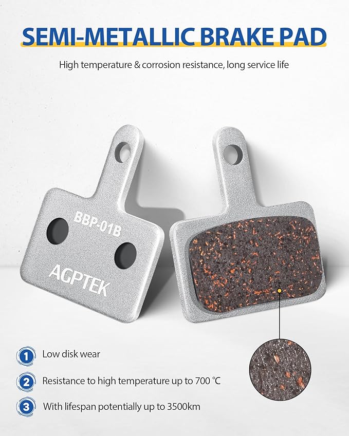 AGPTEK Bike Brake Pads, High-Performance Brake Pads, Disc Brake Pads & Spring (Semi-Metallic&Resin) for Mountain Bike Disc Brakes,Bike Pads Compatible with TRP Tektro Shimano Deore Br