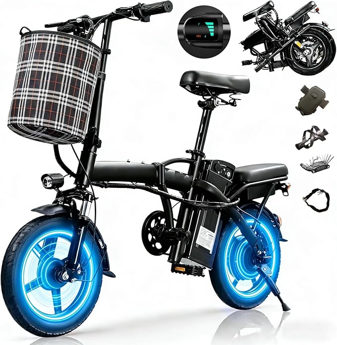 Folding Electric Bike for Adults Teens, Peak 550W Motor, 23MPH Max Speed Ebike， 48V12AH Battery 35Miles Range PAS Mode Electric Bicycles, 14" Commuter Foldable Mini E Bikes, UL 2849 Certified