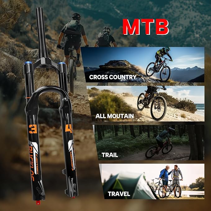 BUCKLOS 26/27.5/29 inch Travel 140mm MTB Air Suspension Fork, Rebound Adjustment 34mm Stanchions 1-1/8" Threadless Straight/Tapered 9*100mm QR Manual/Remote Lockout XC AM Mountain Bicycle Front Forks