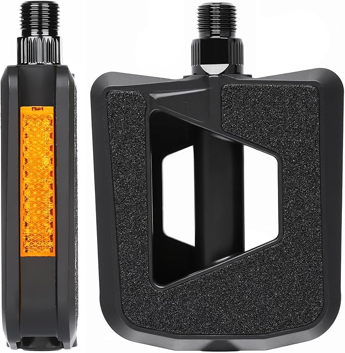 Bike Pedals - Non-Slip Plastic Pedals with Reflectors, Lightweight 9/16" Platform Fits City/Road/Hybrid/E-Bikes/Beach Cruiser/Most Adult Bikes