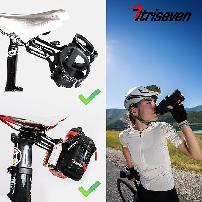 Triseven Bottle Holder Bike - Drink Holder Bike - for 2 Water Bottles and 2 CO2 Cartridges - Bike Cup Holder for Drink Bottle - Fit Bicycles - Bicycle Accessories - without Water Bottles