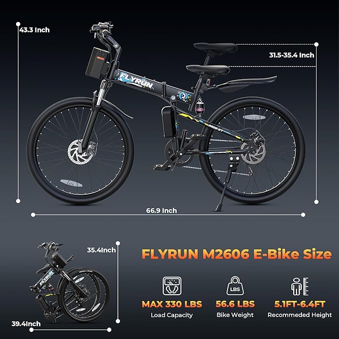 Electric Bike for Adults - Peak 750W 26''Folding Ebikes, Commuter Ebicycles with 48V Removable Battery, Up to 20+ MPH 50+ Miles, Dual disc Brakes & Dual Hydraulic Suspension