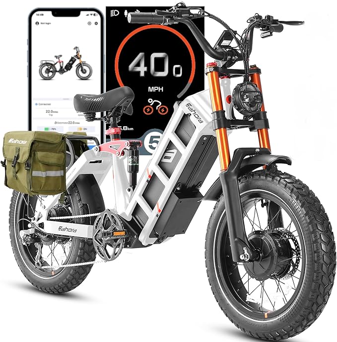 eAhora Juliet Pro 2 Electric Bike for Adult, Dual Motor | 5200W/1200W | 43/31 Mph | 70Ah/60Ah 200 Miles Long Range | 20" Fat Tire | for Commute | Delivery | Women