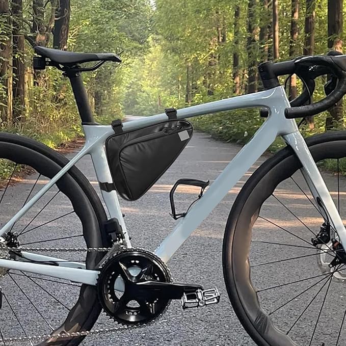 Frame Bag Cycling - Lightweight Bikepacking Frame Bag, 1.5L Storage Capacity | Weatherproof Design with Water-Resistant Zippers, Fits Most Bike Frames, Perfect for Tools, Snacks, Phone, and Outdoor Ad
