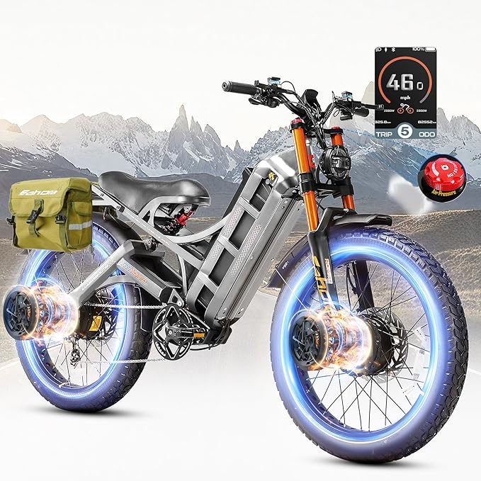 eAhora 2025 Latest Romeo Pro 3/2/Pro 5600W/50Mph 4000W/46Mph Dual Motor Electric Bike for Adults, 60V/80Ah 52V/70Ah 250+Miles Long Range Ebike 26''*4.0 Fat Tire Full Suspension Off-Road Ebike, UL2849