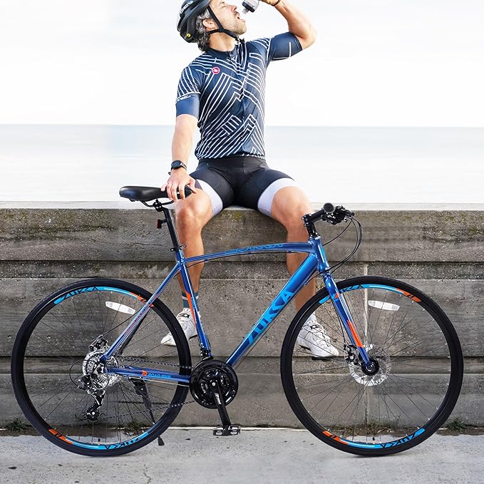 24 Speed Road Bike, 700C Wheel Hybrid Bike with Double Disc Brake and Lightweight Aluminum Alloy Frame, Comfortable City Bicycle for Adult Men Women