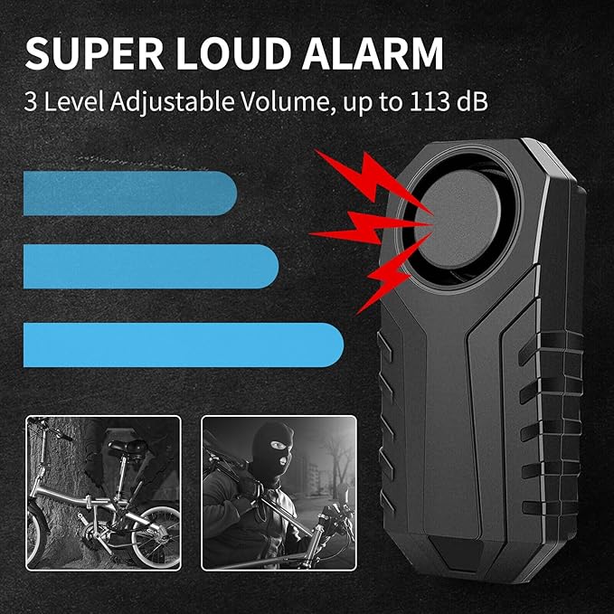 Bicycle Alarm System Anti Theft,USUPERINK Bike Alarms for Ebikes,113dB Bike Alarm,IP65 Waterproof,7 Levels of Sensitivity Adjustment,Suitable for Bicycles,Motorcycles,Electric Scooters,Ebike,8PK