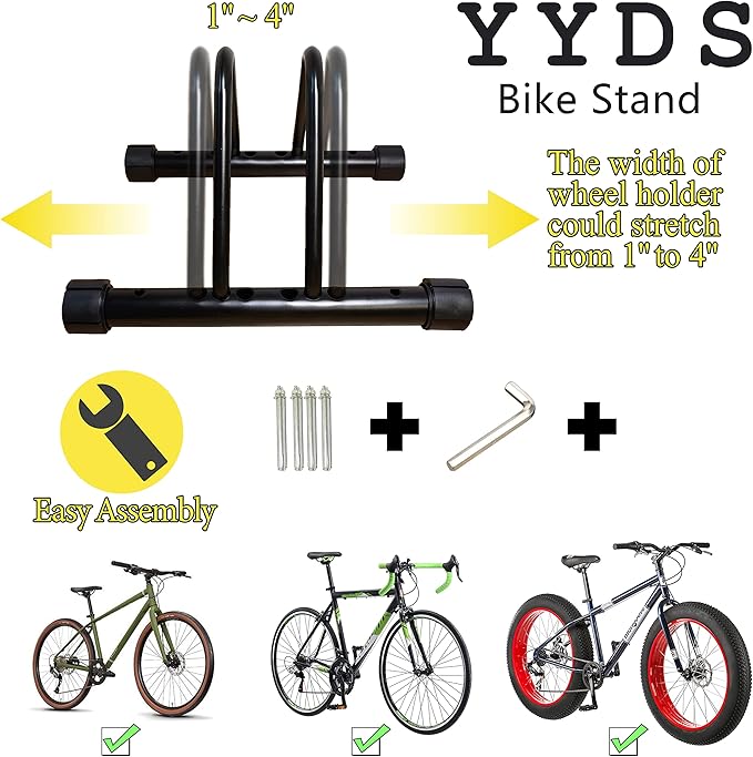 YYDS Bike Stand，Adjustable Bike Rack Garage, Indoor/Outdoor Bicycle Stand, Tire width adjustable 1”to 4”,Bike Stand Floor for Mountain and Road Bike