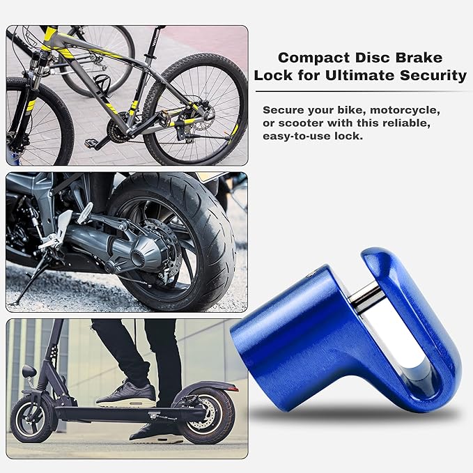 Disc Brake Lock for Motorcycle Accessories Heavy Duty Bike Bicycle Anti Theft Lock Compact Electric Scooter Ebike Powersports Wheel Hover Disc Locks (Blue)