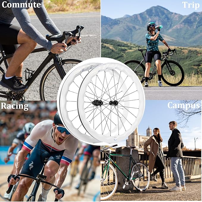 Superteam Carbon Wheelset Disc Brake 700c Road Bike Wheels 45/50/53mm Depth Tubeless Ready Cycling Wheels, for 8-12 Speed Center Lock / 6 Bolt, Thru Axle/QR Type