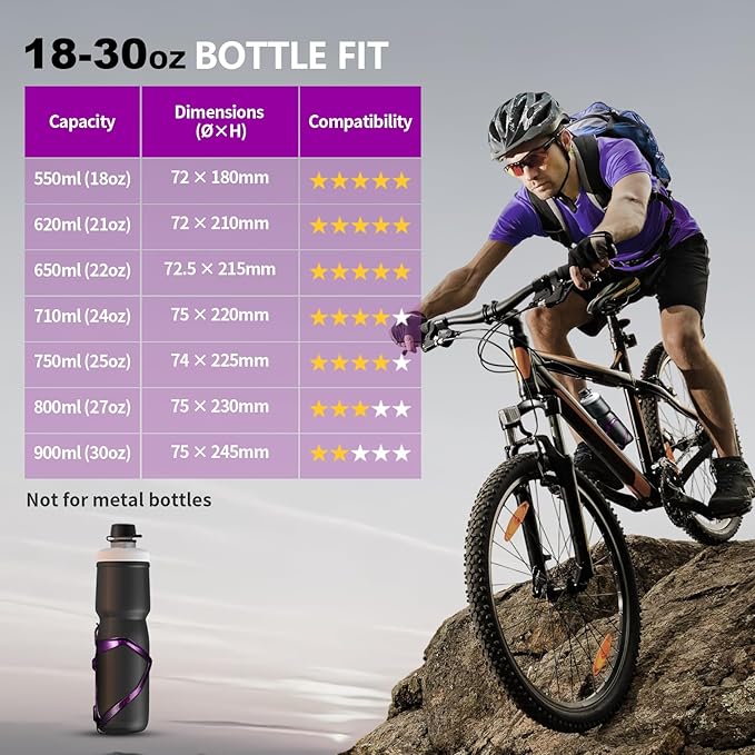 Bike Water Bottle Holder Bicycle Cage for Mountain Road MTB Gravel Adult Bikes Cycling Universal Carrier Rack 2 Pack Aluminum Alloy Ultralight Kettle Drink Accessories Purple