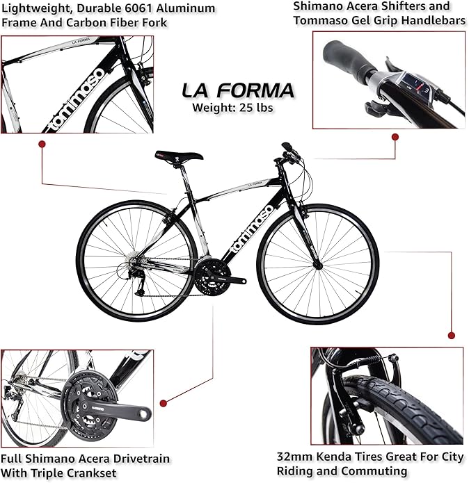 Tommaso La Forma Aluminum & Carbon Mens Hybrid Bike Women Road Bicycle Adult Bikes Womens