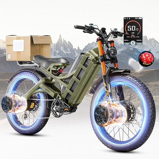 eAhora 2025 Latest Romeo Pro 3/2/Pro 5600W/50Mph 4000W/46Mph Dual Motor Electric Bike for Adults, 60V/80Ah 52V/70Ah 250+Miles Long Range Ebike 26''*4.0 Fat Tire Full Suspension Off-Road Ebike, UL2849